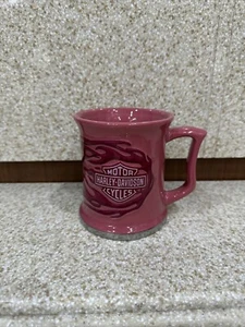 HARLEY DAVIDSON Coffee Cup Mug Pink with Raised Embossed Flames Licensed - Picture 1 of 4