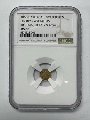 1865 CA Gold Token Liberty Wreath #5 10 Stars Octag 9.4mm NGC MS66 (4151218) - Image 1 of 4