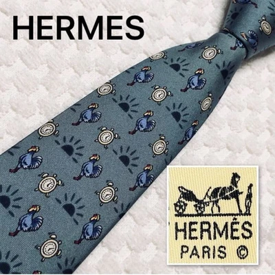 Corbata HERMES Sunrise Dawn Gallo 100% seda Hecha en Francia Azul-verde Negocios Foto 1 de 4
