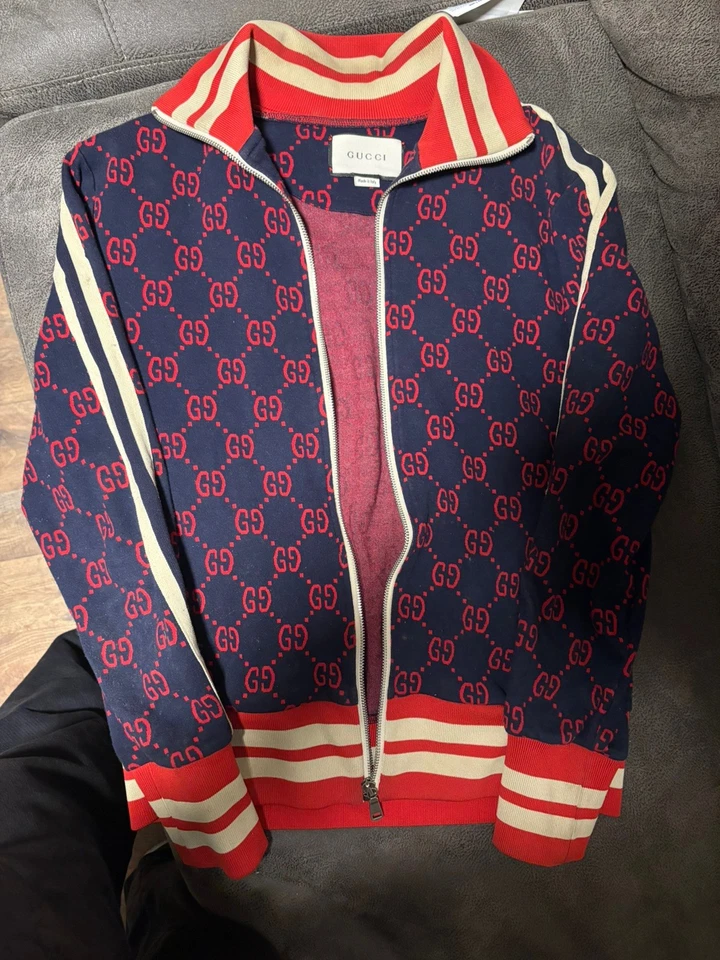 Gucci Men's Jacquard GG Jacket Blue/Red Size M Pre-Owned Authentic - Image 1 of 4