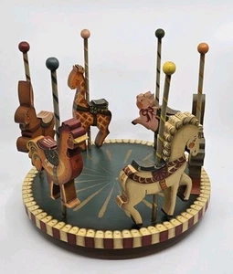 Handpainted Wooden Animal Mineature Carousel 12in X 11in - Picture 1 of 15
