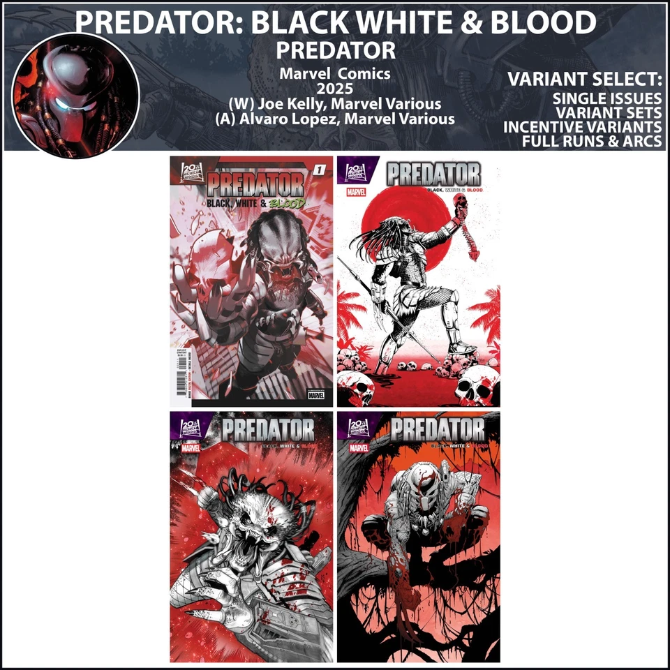 Predator: Black White & Blood (2025) #1 2 3 4 Marvel Comics COVER SELECT - Imagem 1 de 1