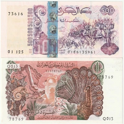 Algeria 10- & 500-Dinars Banknotes 1970 & 1987 Choice Uncs Pick#127 & 131 - Image 1 of 2