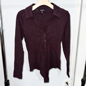 Express weinroter burgunderfarbener Henley Langarm Body Größe M Neu mit Etikett! - Bild 1 von 7