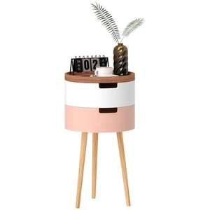 HOMCOM 3-Tier Round Side Table with Storage, Wood Legs, Multicolour - Picture 1 of 11