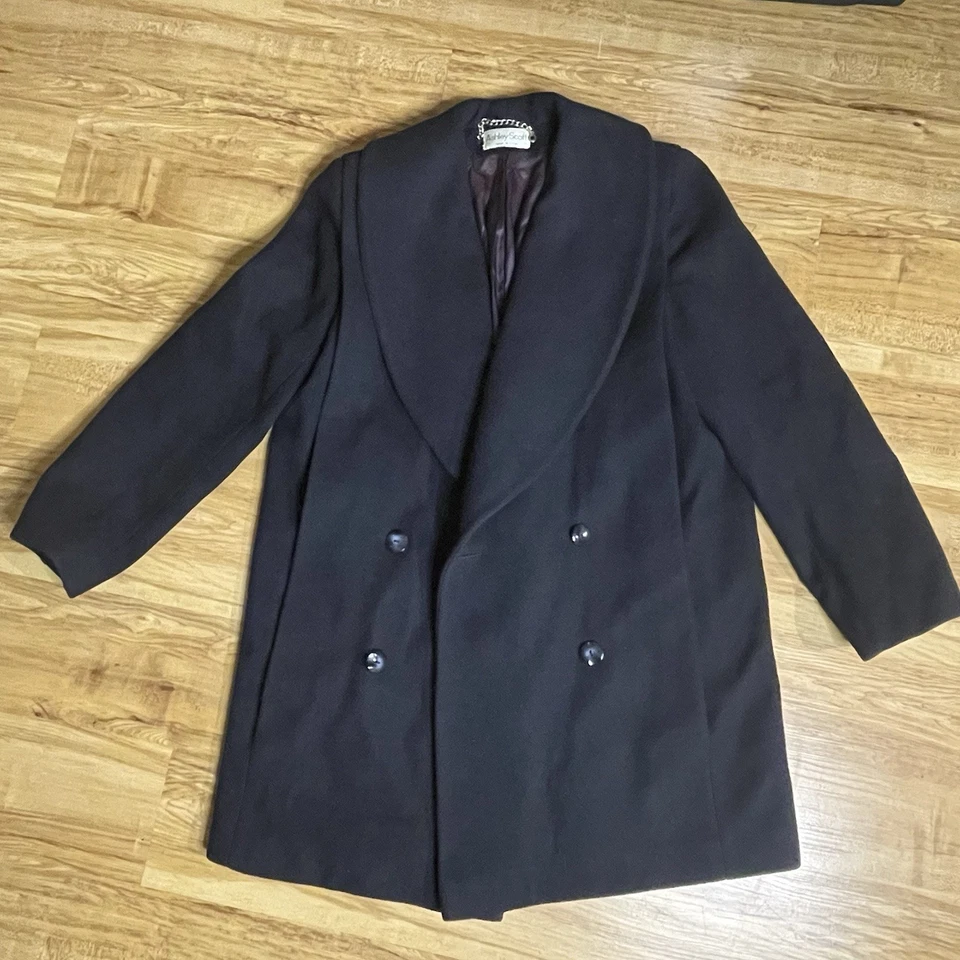 Abrigo Ashley Scott 100% Lana Columpio Estilo Medio Chaqueta Guisante Azul Marino De Colección M/L EE. UU. Foto 1 de 4