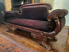 1830's New York Empire sofa - solid mahogany - excellent carving - Brown Velvet