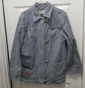 Vintage Ralph Lauren Feuerwehrmann Oversized Jeansjacke gestreift L defekt - Bild 1 von 14