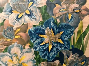 New Double IRIS Kaempferi 33"x16” As Is PRINT John Lewis Child's Floral Park, NY - Picture 1 of 15