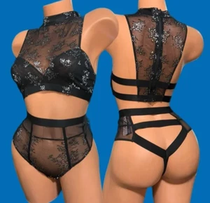 Victoria's Secret set molto sexy reggiseno e mutandine medio collo alto rete metallica pizzo - Foto 1 di 4