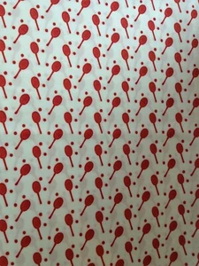 25"+ Vintage TENNIS RACKETS & BALL Print POLYESTER FABRIC Red & White - Picture 1 of 1