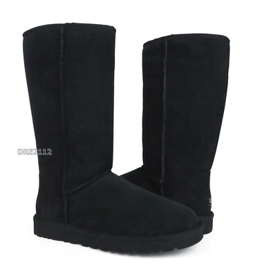 UGG Australia Classic Tall Black Suede Fur Boots Womens Size 6 -NIB- - Image 1 of 4