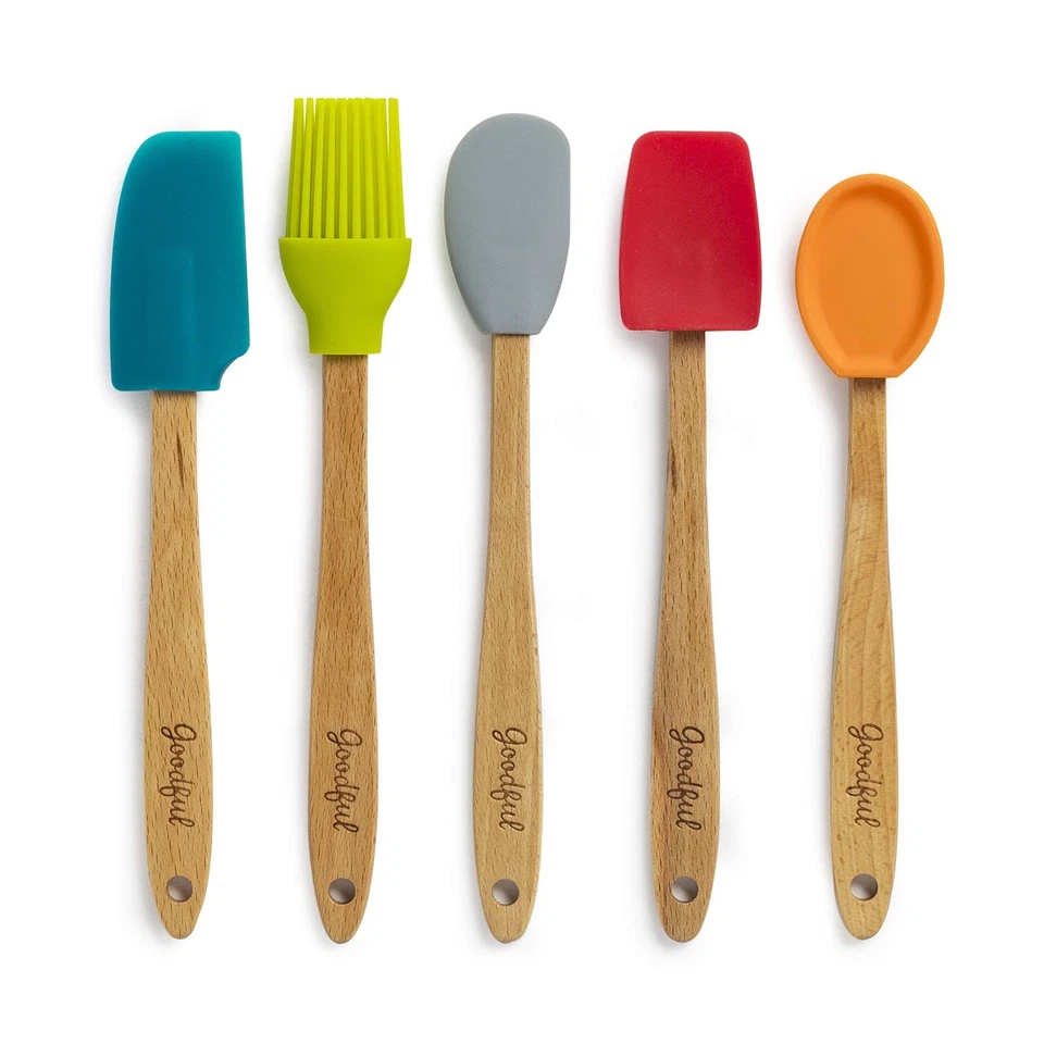 Silicone & Beechwood Mini Kitchen Utensil Set for Cooking Baking Non-stick 5 Pcs