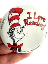 1996 by DR SEUSS Pinback Button Brooch "I Love Reading" The Cat and The Hat