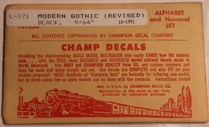 Vintage L 171 Modern Gothic Revised Champ Decals - Picture 1 of 1