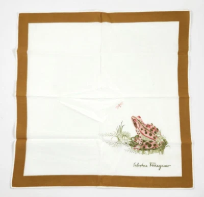 Auténtico pañuelo de bolsillo vintage Salvatore Ferragamo rana algodón cuadrado LEER Foto 1 de 4