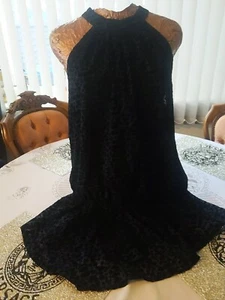 Size 18 Navy Blue Leopard Print Band Collared Sleeveless Elasticated Frill... - Picture 1 of 5