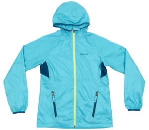 Marmot Rain Wind Blue Spell Out Womens Hooded Full Zip Windbreaker Jacket XL - Picture 1 of 9