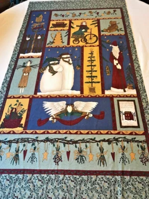 VTG `97 Primitive Folk Art Christmas Panel by Deb Strain for MODA FABRICS - Image 1 of 4