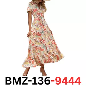 PRETTYGARDEN Women's Summer Wrap Maxi Casual Boho Floral V Neck Dress, White, XL - Picture 1 of 7