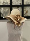 Vintage Tan/Cream 100% Paper Beach Sun Hat W/Bow