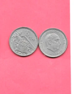 SPAIN KM786 57 (1958) XF-SUPER  FINE-NICE  OLD VINTAGE  5 PESETAS used COIN - Picture 1 of 1