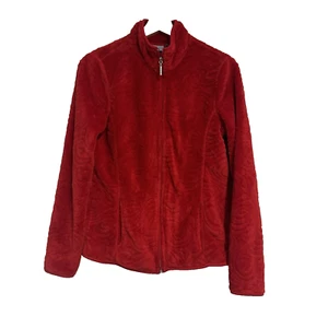 Jason Maxwell Womens Fleece Zip Jacket Red Pockets Size Small - Picture 1 of 7