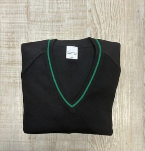 Black v-neck School jumper with Emerald Green Trim on the neckline. Size 42” - Picture 1 of 1