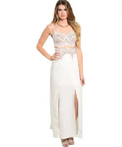 On Trend For Less Womens Feminine Eyelashes Lace Long Dress - Foto 1 di 2