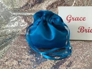 TURQUOISE PLAIN DUCHESS SATIN DOLLY BAG MAID.PROM FLOWER GIRL *UK MADE/SELLER* - Picture 1 of 6