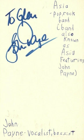 John Payne Vocalist Bassist Asia Rock Band Music Signed Index Card JSA COA Cover