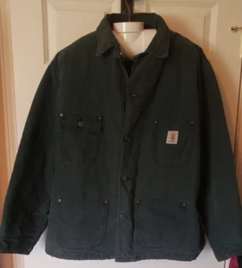 Giacca cappotto vintage Carhartt CB143 coperta foderata lavoro taglia 2XL verde USA - Foto 1 di 7