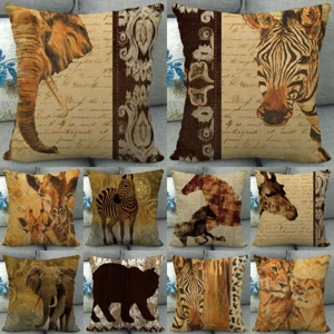 18" Animal Portrait Zebra Giraffe Elephant Throw Pillow Cover Couch Cushion Case - Picture 1 of 24