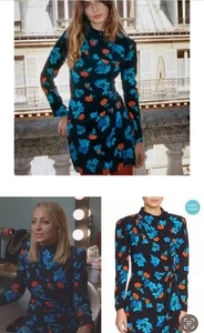 Maje Dress Size 3  Women Floral Side Button False Wrap Black Long Sleeve - Picture 1 of 12