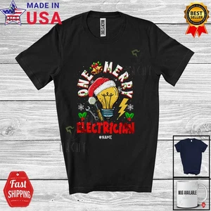 Custom Name One Merry Electrician; Fantastic Christmas Santa Jobs Careers Shirt - Picture 1 of 7