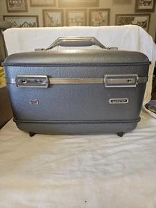 Vintage American Tourister Silver Blue Train Travel Hard Side Makeup Case w/Tray - Picture 1 of 15