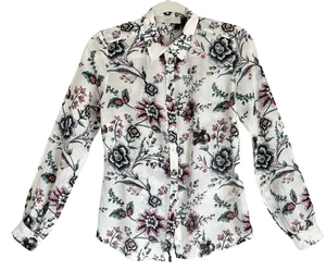 Ann Taylor LOFT Gr. XS Seidenmischung Blumen Bluse Knopfleiste Langarm Semisheer - Bild 1 von 13