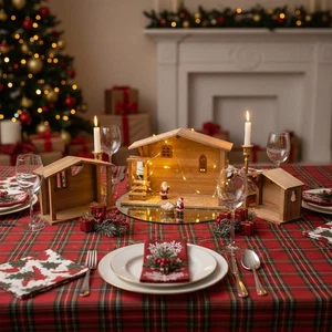 Christmas Wooden Stable Decor Scale Family Wooden Stable Holiday Desk Decor - Picture 1 of 7