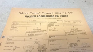HOLDEN VB COMMODORE  Original Motor Trader TUNE UP DATA Charts - Picture 1 of 4