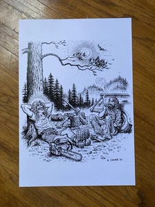 R. Crumb - Hippie Loggers Smokin' Weed, Camping Print 1985 - Picture 1 of 2