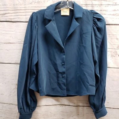Elie Tahari XS Womens Fabric Button Down Short Top Blouse Teal Green Blue  Foto 1 de 4