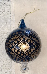 ORNAMENTO VETRO SOFFIATO BOCCA BLU ORO IRIDESCENTE DIPINTO A MANO - Foto 1 di 18