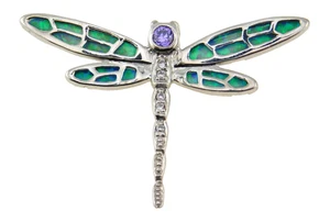 Signed S☆ 925 Sterling Silver Multicolor Opal and CZ Dragonfly Pendant - Picture 1 of 6
