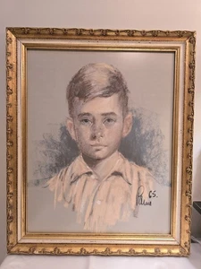 Verzierter Rahmen Gold Weiß 1965 23x19x1,5 mit Portrait Kind Junge signiert  - Bild 1 von 9