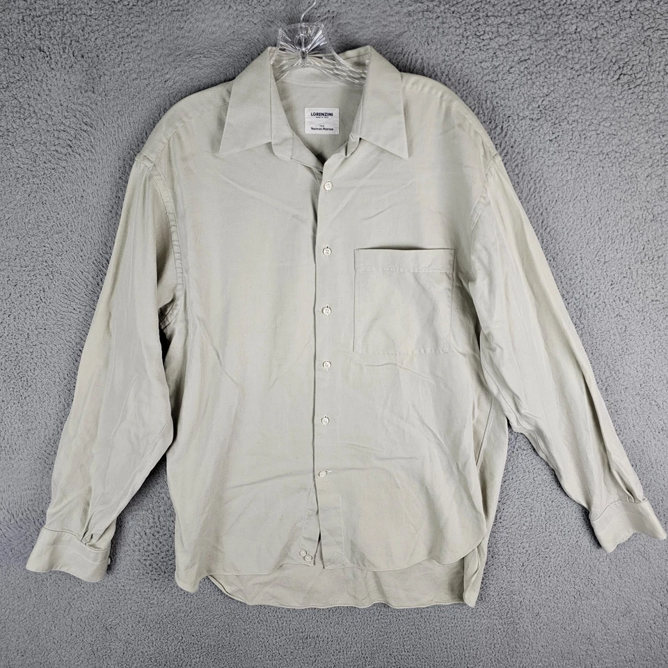 Camisa Lorenzini para Neiman Marcus Para Hombre 39 Beige Rayas Manga Larga Abotonada Foto 1 de 4