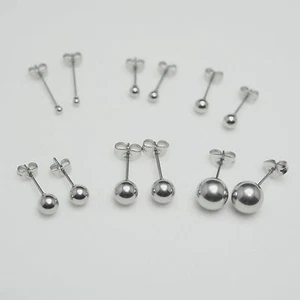 Small Stainless Steel Mirror Polish Plain Ball Stud Earrings Men/Women Unisex UK - Picture 1 of 14