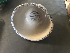 ANTIQUE SPONGEWARE RED WING RIBBED BOWL W ADVERTISING CEDAR GROVE WIS WI ESTATE - Picture 1 of 5