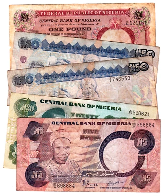 Mazuma *F2499 Nigeria 5,20,50 Naira & 1 Pound 5pcs Mix Conditions - Image 1 of 4