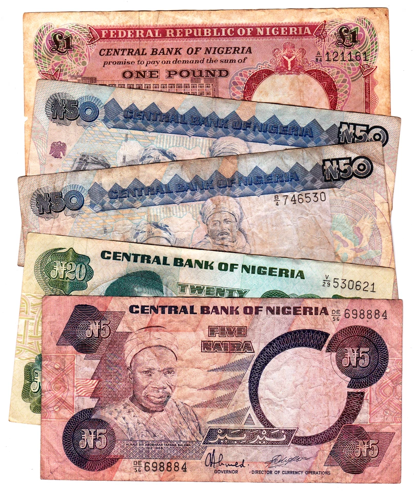 Mazuma *F2499 Nigeria 5,20,50 Naira & 1 Pound 5pcs Mix Conditions - Image 1 of 4