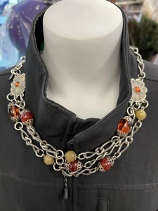 Necklace Metal with Amber and Creamy Beads - Picture 1 of 5